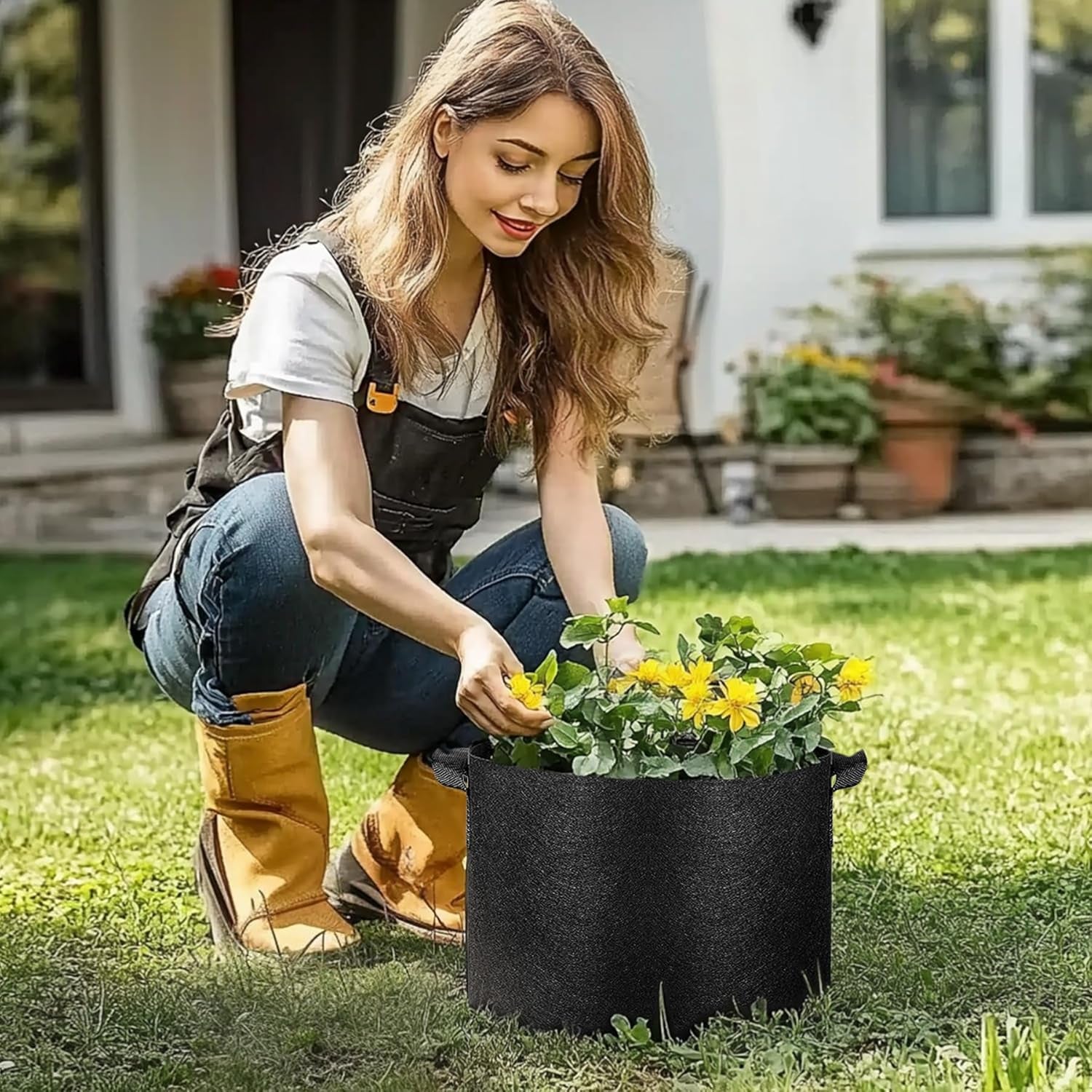 Fabric Plant Grow Bags with Handle 10 Gallon Pack of 5, Heavy Duty Nonwoven Smart Garden Pot Thickened Aeration Nursery Container Black for Outdoor Flower and Vegetables