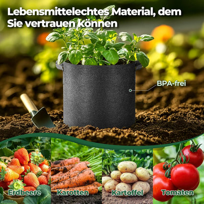 Fabric Plant Grow Bags with Handle 10 Gallon Pack of 5, Heavy Duty Nonwoven Smart Garden Pot Thickened Aeration Nursery Container Black for Outdoor Flower and Vegetables