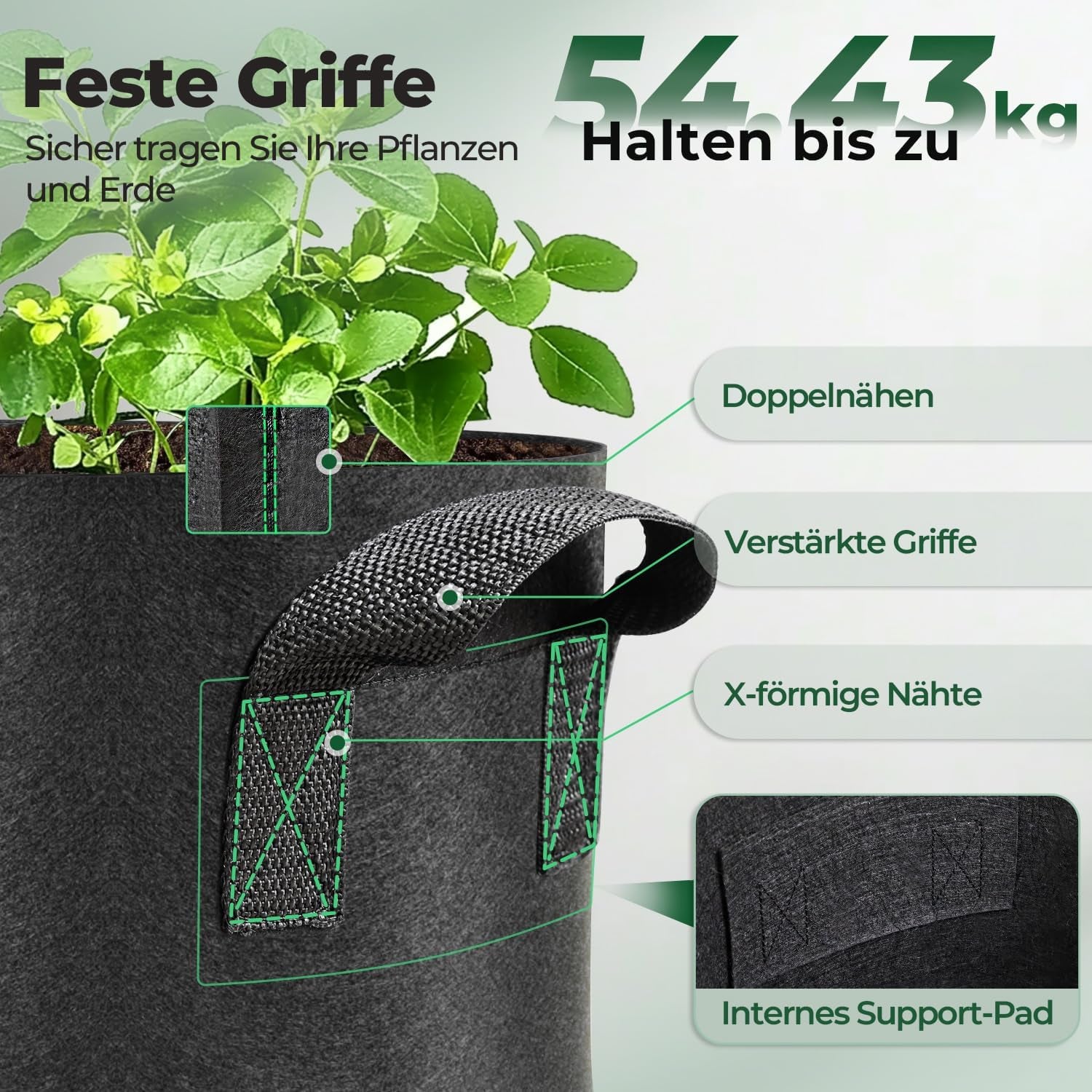 Fabric Plant Grow Bags with Handle 10 Gallon Pack of 5, Heavy Duty Nonwoven Smart Garden Pot Thickened Aeration Nursery Container Black for Outdoor Flower and Vegetables